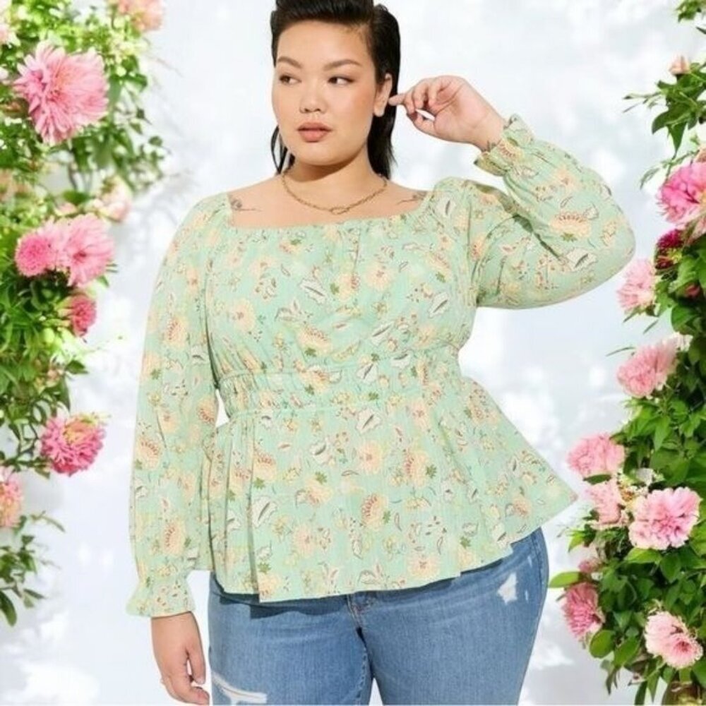 NEW Torrid Cotton Dot Blouson Sleeve Smocked Top Milk Maid Cottagecore Dainty 2X